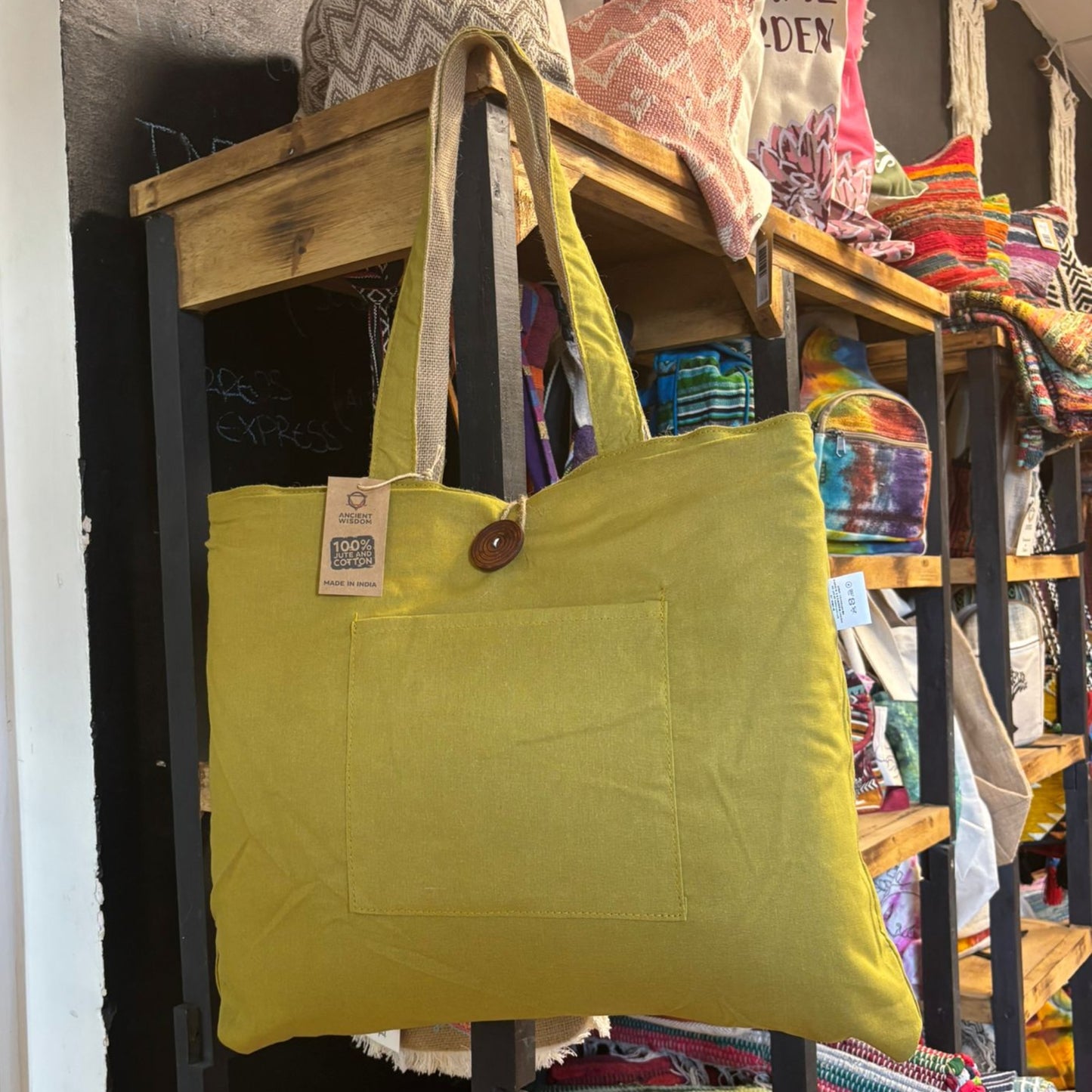 Bolsa Grande Reversible de Yute y Algodón – Color Pistacho
