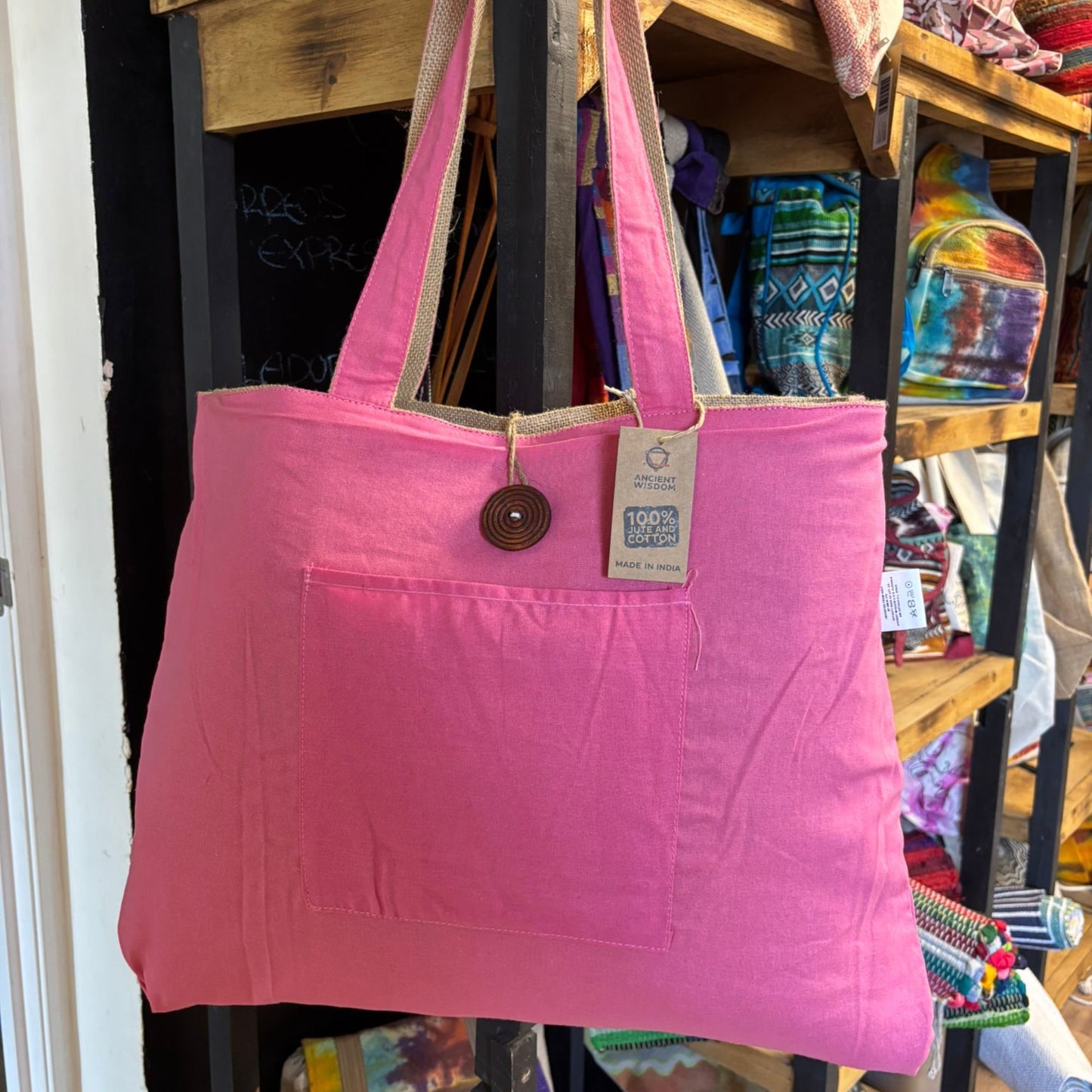 Bolsa Grande Reversible de Yute y Algodón – Color Rosa