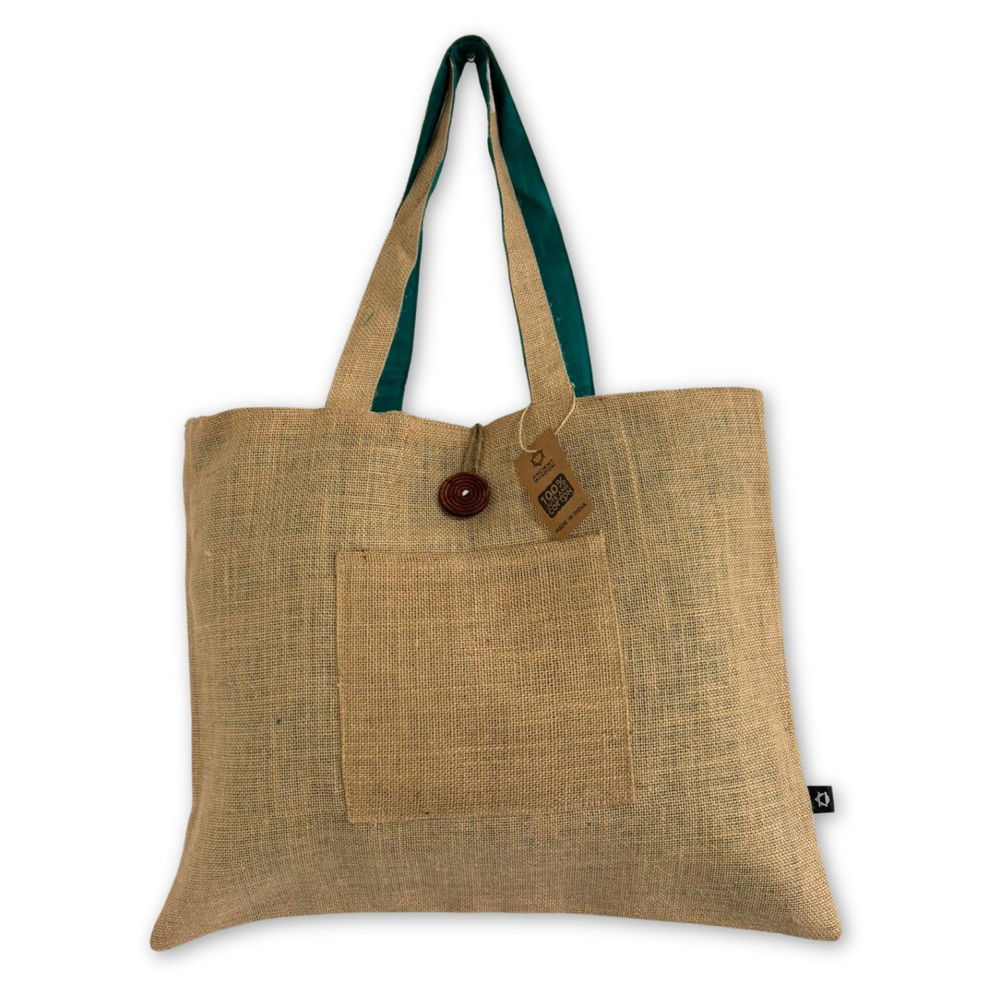 Bolsa Grande Reversible de Yute y Algodón – Color Verde Azulado