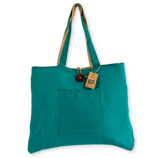 Bolsa Grande Reversible de Yute y Algodón – Color Verde Azulado
