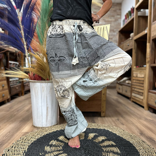 Pantalón Himalaya Gris – Cintura Alta Estilo Yoga & Festival | 100% Algodón